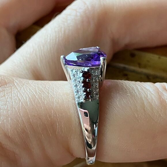 Moroccan Amethyst Red Garnet Sterling Silver Ring Size 8 - Picture 3 of 9